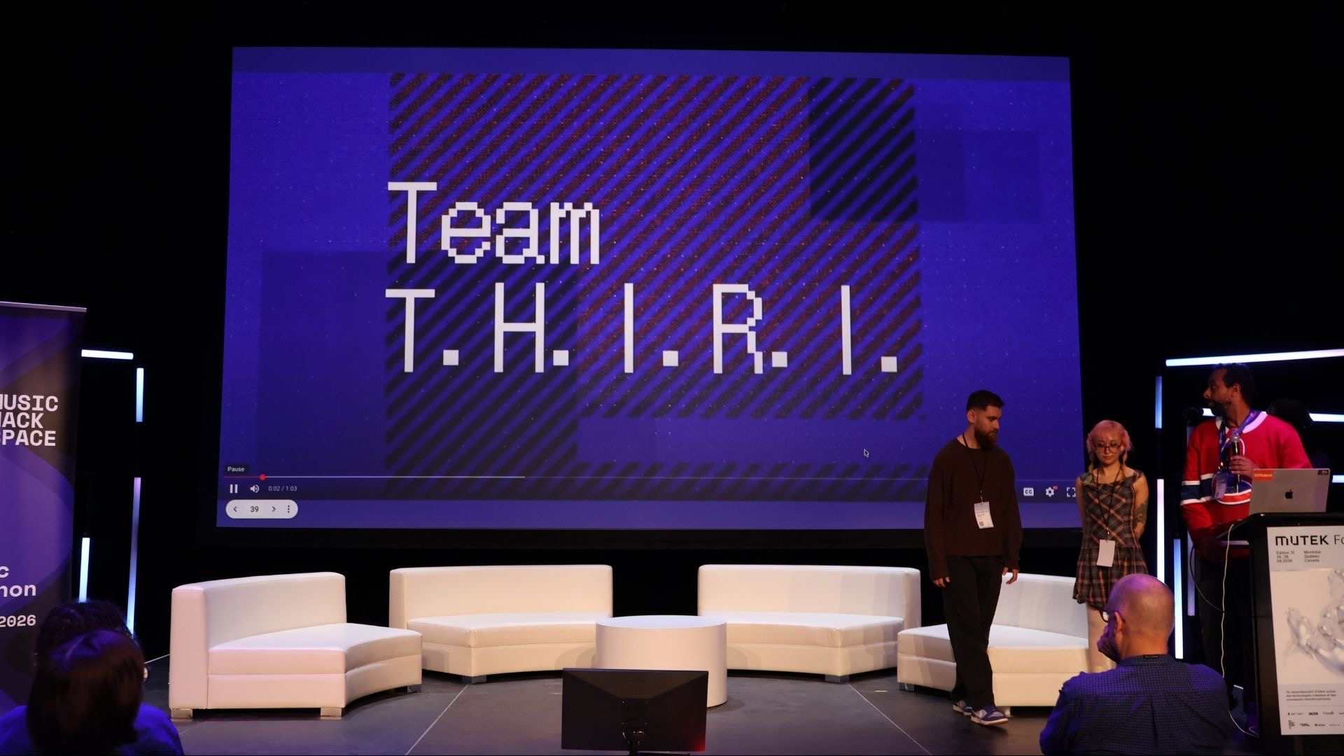 Team THIRI presenting on the MUTEK Forum stage in Montréal
